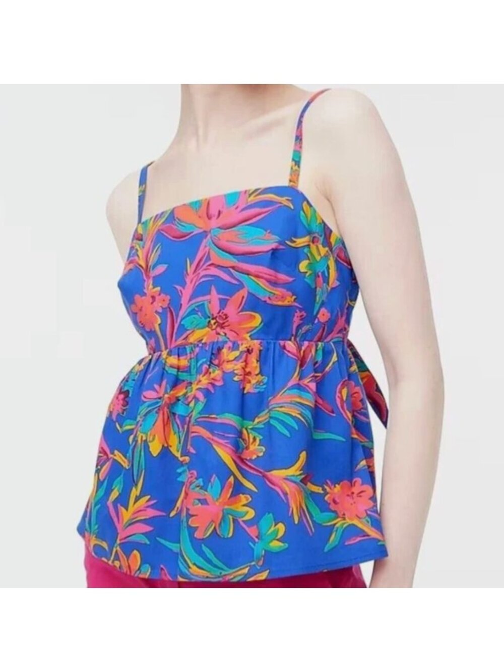 J.Crew Factory Cotton-Clend Tie-Back Strappy Top Brilliant Blue Fuschia 8